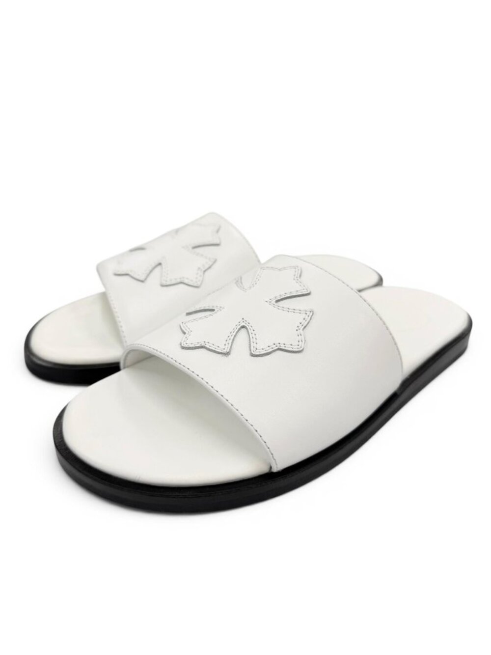 Chrome Hearts Leather CH Slide CH Plus Patch Sandals White Italian 36